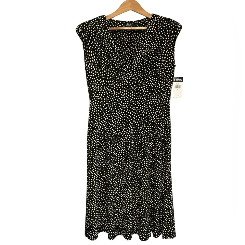 NWT Chaps Black and White Polka Dot Midi Dress size L - Picture 2 of 7